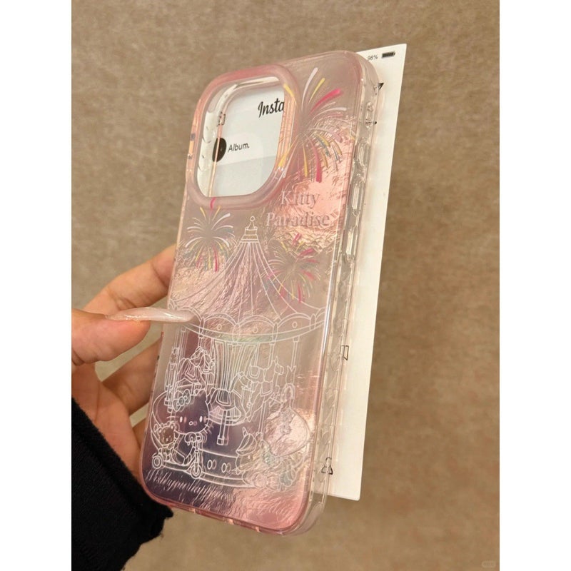 Dreamy Pink Kitty Carousel Phone Case for Apple 15 Pro, 16 Pro Max, Gradient Design, Large Hole for 14, 17 - Image 5