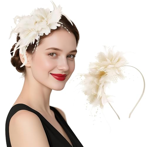 TecoKart® Retro Hair Tiara for Women with Feathers and Flower Lightweight & Elegant Design | Comfortable Fit for Cocktail Party, Wedding, Tea Party - Image 1