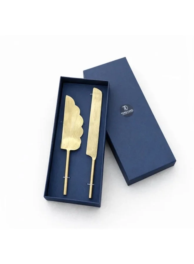Tohfa Luxe Tohfa Luxe Brass Cake Knife and Server Set – 2-Piece Elegant Stainless Steel & Brass Dessert Serving Set for Weddings, Anniversaries, and Special Occasions