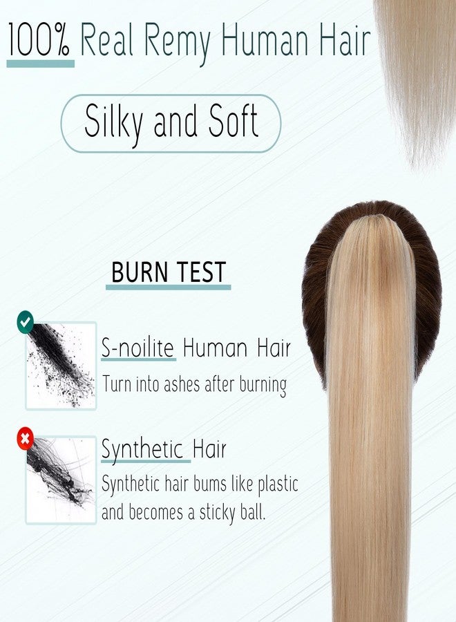 S-noilite Claw Clip Ponytail Extension Human Hair #18P613 Ash Blonde Mix Bleach Blonde Real Remy Human Hair Ponytail Extension 14inch Long Straight Hair Pony Tails Hair Extensions For Women 105Grams - Image 5