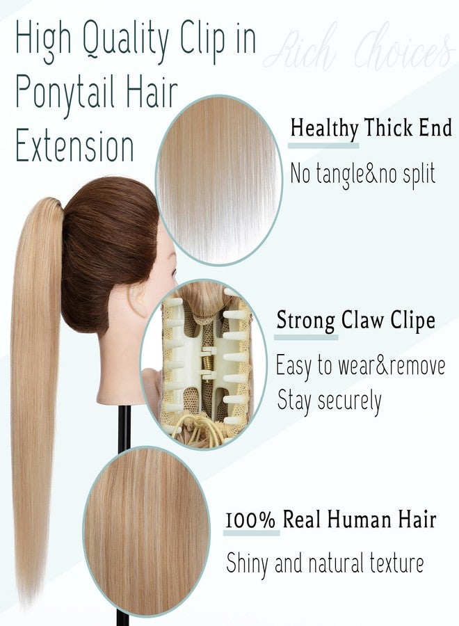 S-noilite Claw Clip Ponytail Extension Human Hair #18P613 Ash Blonde Mix Bleach Blonde Real Remy Human Hair Ponytail Extension 14inch Long Straight Hair Pony Tails Hair Extensions For Women 105Grams - Image 3