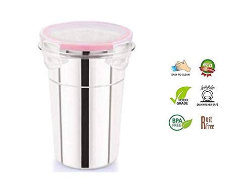 INVOSS Stainless Steel Tumbler for Traveling Tiffin for Coffee Tea Beer Milk Lassi Butter Milk Glass Tumbler with Airtight Cap Set 600ml - Image 2