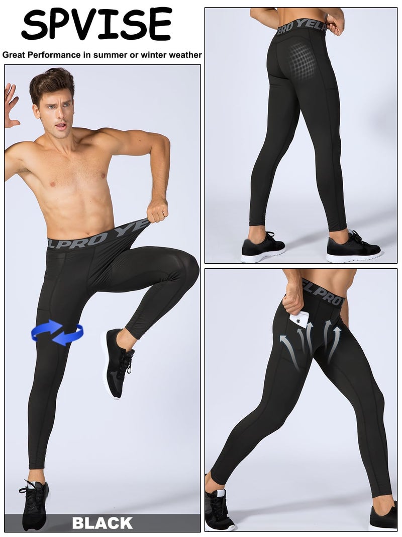 SPVISE Men's Cool Dry Compression Pants Athletic Leggings with Pocket Workout Running Tights Mens Leggings for Sports Gym - Image 4