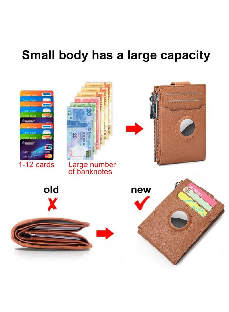 Stylish Women's Leather Bifold Wallet with AirTag Holder, Slim Multi Card Case and Zipper Coin Purse in Brown - Image 5