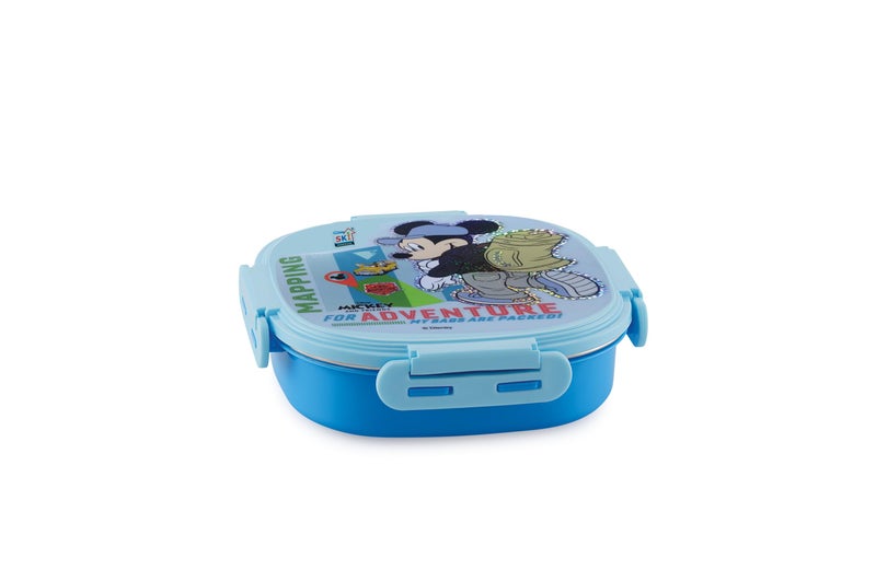 SKi Homeware SKI Baker Steel Lunch Box for Kids, 3 Compartment Insulated School Tiffin with Spoon, Leak-Proof, BPA Free, Bento Box for Boys & Girls, Birthday Gifts, Party Favours - Mickey - Image 1