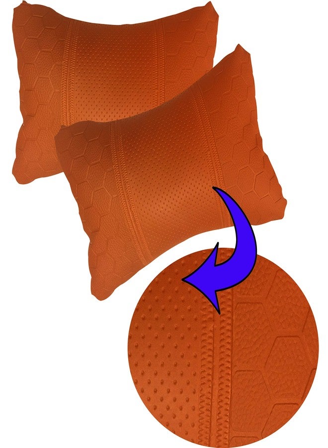 Adroitz Orange Football Design Car Neck Rest Cushion with Adjustable Straps (Pair of 2)_371 - Image 4