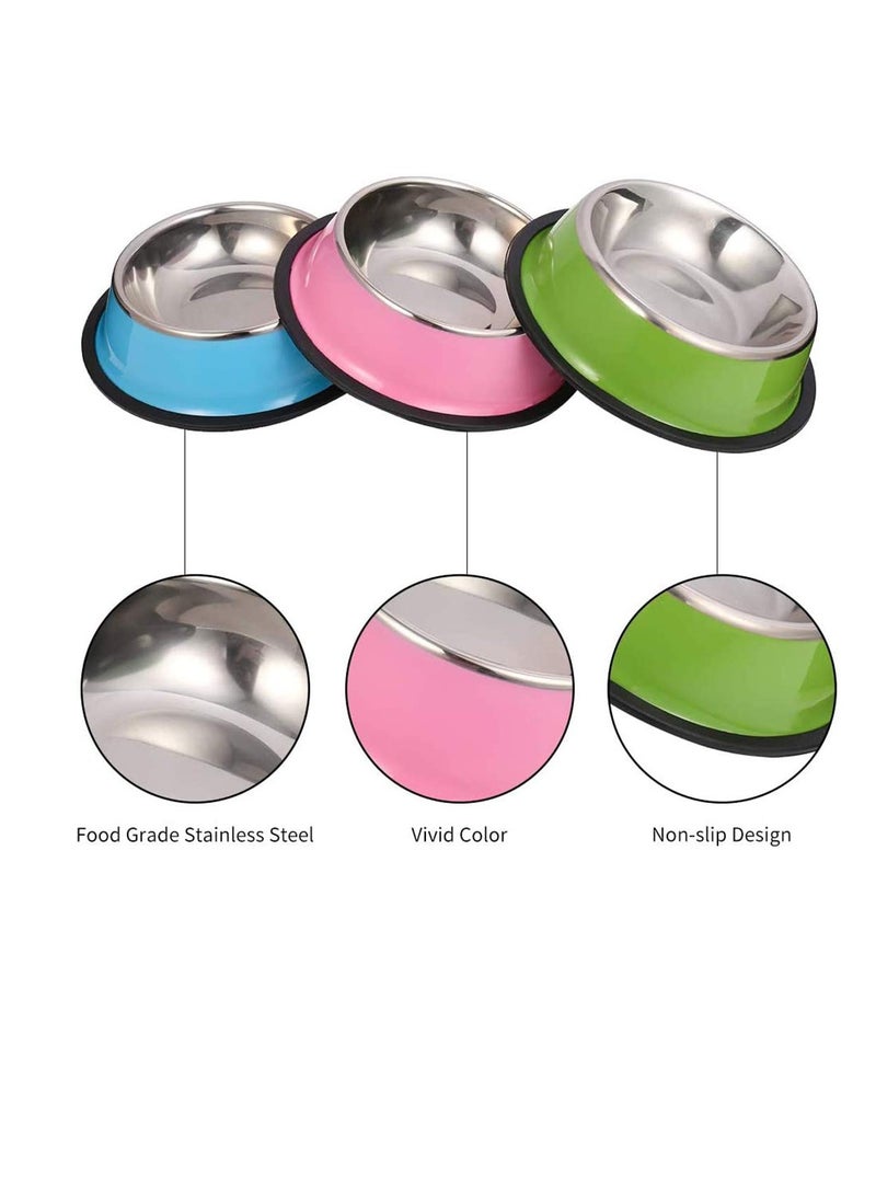 SYOSI 3 Piece Cat Food Bowl, Stainless Steel Cat Bowl Set Feeding Bowl with 3 Food Scoops Cat Food Bowl Water Feeding Bowl with a Bowl Mat (Blue, Pink, Green) - Image 3