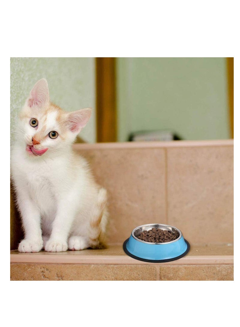SYOSI 3 Piece Cat Food Bowl, Stainless Steel Cat Bowl Set Feeding Bowl with 3 Food Scoops Cat Food Bowl Water Feeding Bowl with a Bowl Mat (Blue, Pink, Green) - Image 5