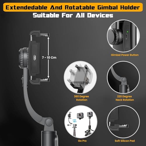 HOLD UP 1-Axis Handheld Gimbal Stabilizer for Smartphone with Extendable Bluetooth Selfie Stick and Tripod, Multifunction Remote 360 Degree Automatic Rotation, for iPhone/Android - Image 2