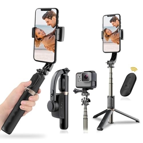 HOLD UP 1-Axis Handheld Gimbal Stabilizer for Smartphone with Extendable Bluetooth Selfie Stick and Tripod, Multifunction Remote 360 Degree Automatic Rotation, for iPhone/Android - Image 1