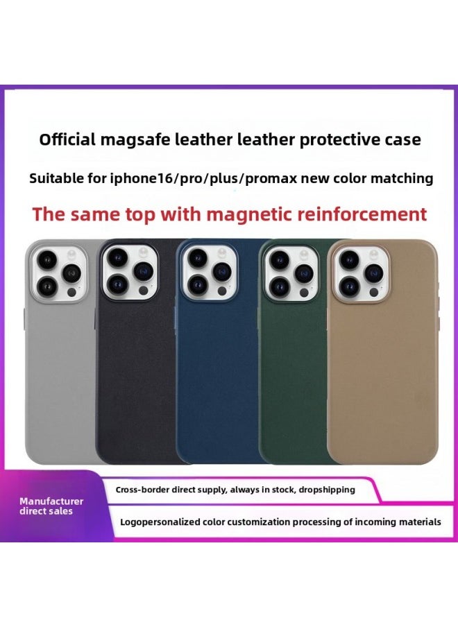 For Apple For Iphone16 Leather Mobile Phone Case Magnetic Suction 16promax All-inclusive Original Official Website Protective Case Plus-Color:Light Gray [genuine Leather Without Logo]-Applicable Models:For Iphone16promax [ai Touch Camera Button + Strong Magnetic Magsafe + Installation Animation + Original Box Packaging]