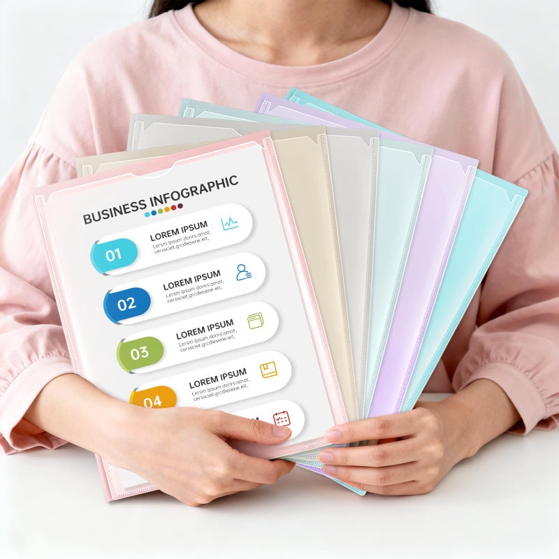 KIOEEE Folders with Clear Front Pockets and 3 Prongs,6 Pack Heavy Duty Plastic Pocket Folders with Business Card Slot,Fit Letter Size Paper,Assorted Color for Home,School and Office - Image 3
