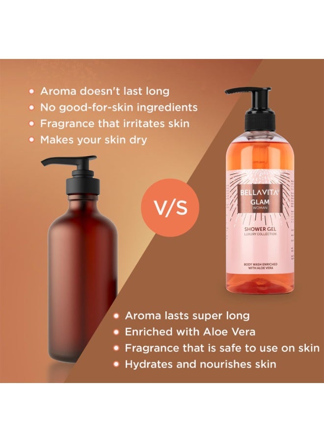 Bella Vita Luxury Glam Woman Body Wash Shower Gel for Women | 500ml | Deep Cleansing, Hydrating & Moisturising with Aloe Vera Extract | Softer, Smoother Skin | Suitable for All Skin Types - Image 2
