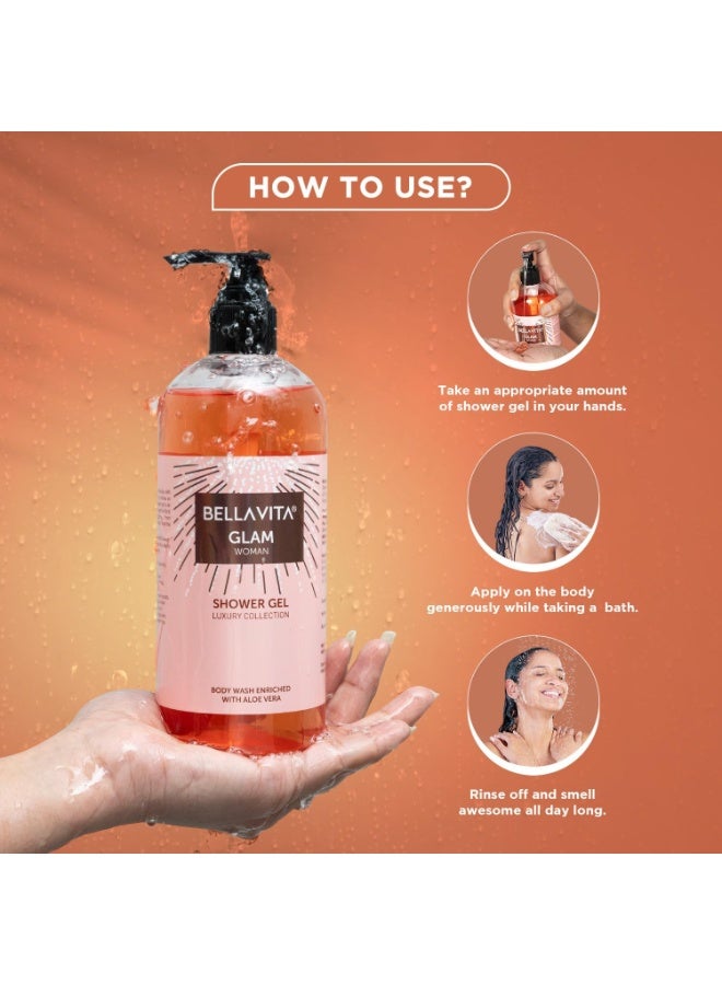 Bella Vita Luxury Glam Woman Body Wash Shower Gel for Women | 500ml | Deep Cleansing, Hydrating & Moisturising with Aloe Vera Extract | Softer, Smoother Skin | Suitable for All Skin Types - Image 4