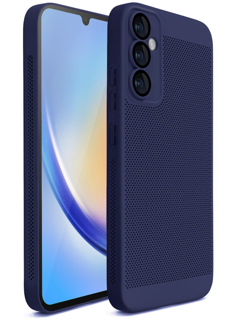 Heat Dissipation Case with Built in Camera Lens Protector Slim Fit Breathable Cooling Anti Fingerprint Hard PC Back Shockproof Cover For Samsung Galaxy S23 Fe (Blue)  - Image 1