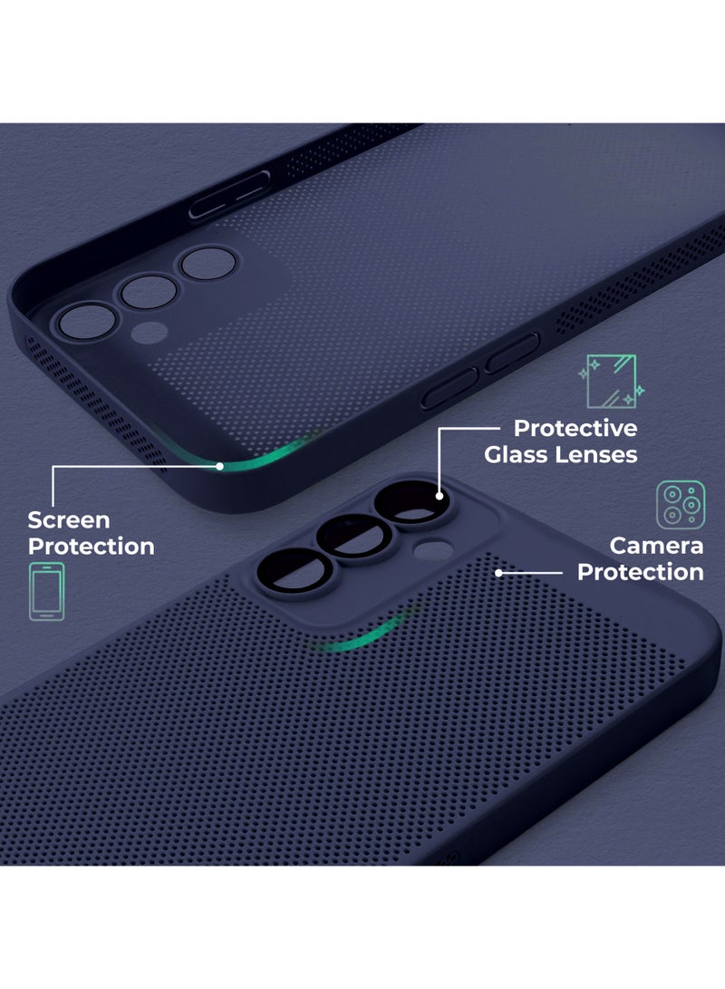 Heat Dissipation Case with Built in Camera Lens Protector Slim Fit Breathable Cooling Anti Fingerprint Hard PC Back Shockproof Cover For Samsung Galaxy S23 Fe (Blue)  - Image 2