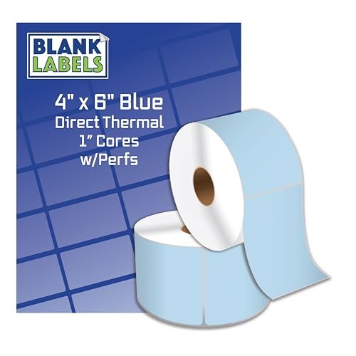 Blank Labels 4" X 6" Thermal Transfer Roll Labels, 290 BLUE | 3" Cores with Perfs Easy Tear| Matte White, Made in USA - Printer With Ribbon Needed | 250 Labels per Roll | 16 Rolls | 4,000 Label - Image 1