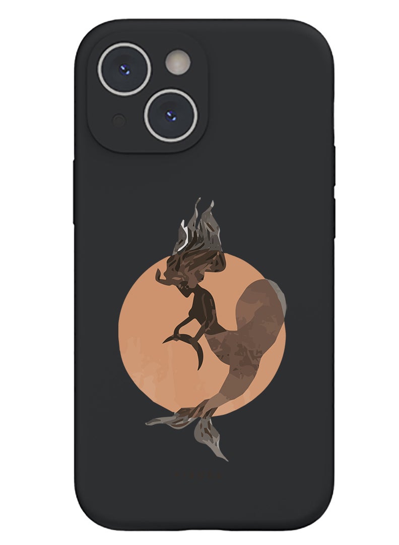 Theodor Protective Slim Fit Case Liquid Silicone Cover with Full Body Protection Anti-Scratch Shockproof Case For iPhone 15 Plus Black - Pisces - Image 1