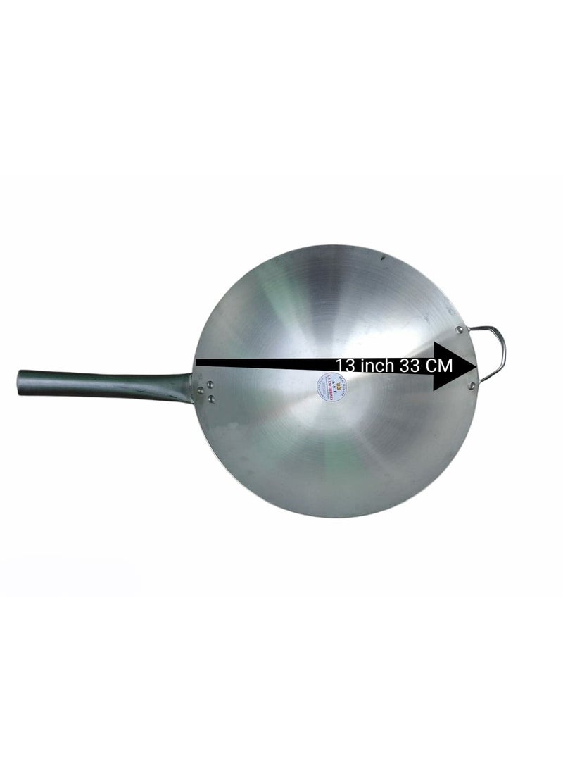 AS A S Stainless Steel Heavy Weight Shiny Finish Original Chinese Wokkadhai with Steel Duble Handle kadhaiHeavy WeightCooking Wok Best use in Home and Hotels 13 inch 33 CM  - Image 2