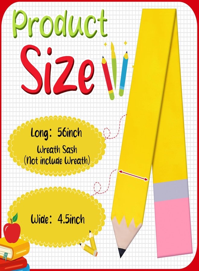 CraftyDream Pencil Wreath Sash for Front Door Yellow Teacher Appreciation Door Pencil Monogram Satin Wreath Sash for Party Supplies - Image 3