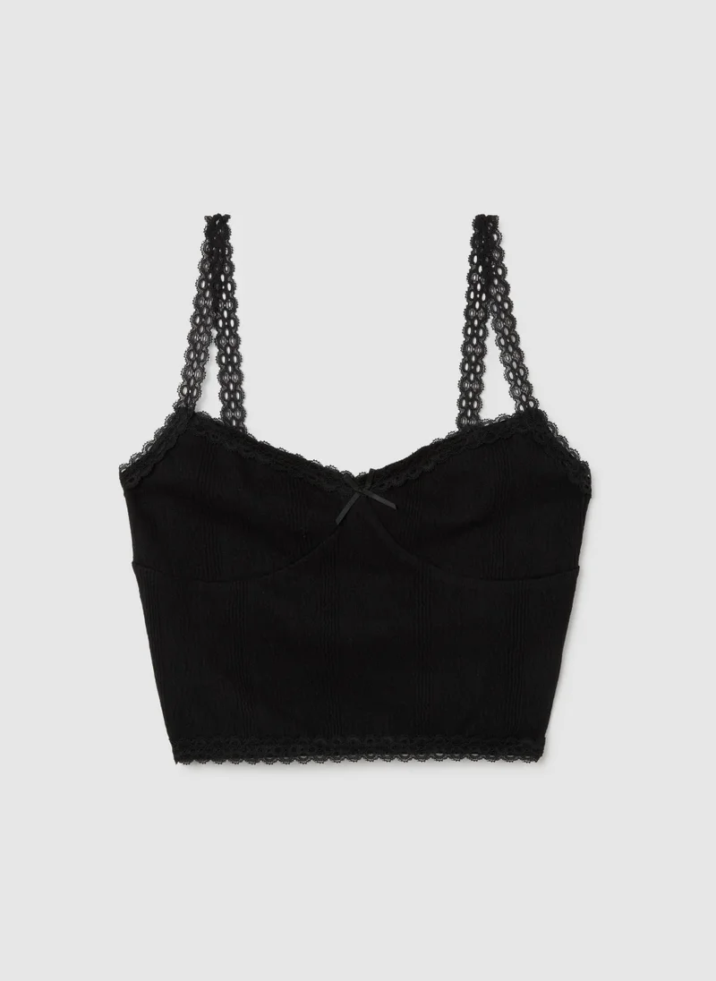 Ovs WOMEN'S BLACK COTTON TOP WITH LACE