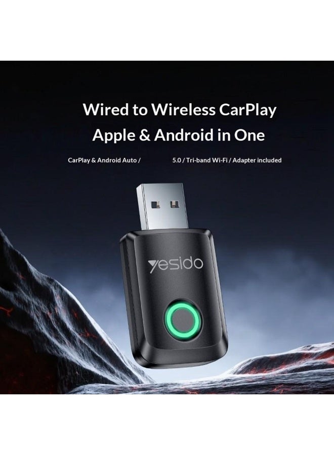 Yesido KM32 2-in-1 Dual-Core Wireless CarPlay & Android Auto Adapter Smart Dongle ABS Black - 1 Piece - Image 2
