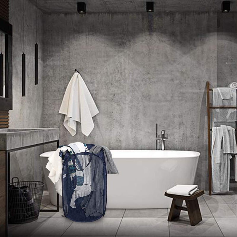 Benjunc 2 Pop-Up Laundry Hampers Foldable Mesh Laundry Baskets (Each With 2 Reinforced Handles)  Blue - Image 5