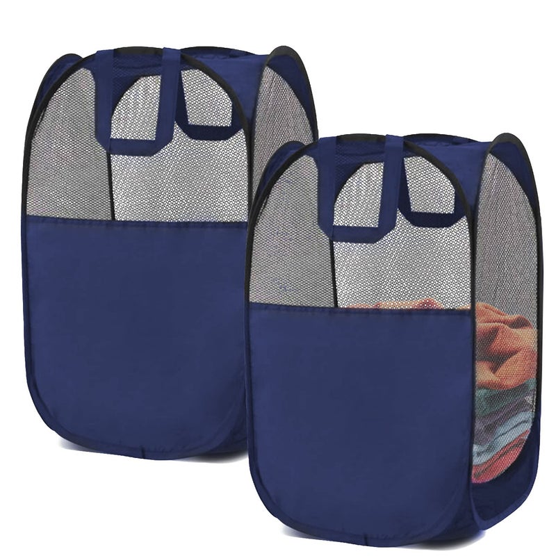 Benjunc 2 Pop-Up Laundry Hampers Foldable Mesh Laundry Baskets (Each With 2 Reinforced Handles)  Blue - Image 1