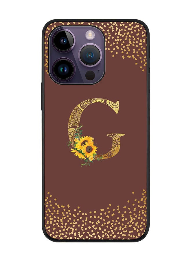 Stylizedd Rugged Black edge case for Apple iPhone 14 Pro Slim fit Soft Case Flexible Rubber Edges Anti Drop TPU Gel Thin Cover - Custom Monogram Initial Letter Floral Pattern Alphabet - G (Brown ) - Image 1