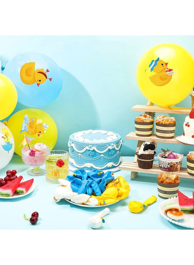 Sratte 40 Pcs Duck Balloon Rubber Duck Party Decorations 12 Inch Duck Shape Foil Balloons Blue Pink Yellow White Latex Balloon for Baby Shower Rubber Duck Themed Birthday Party Supplies (Shower) - Image 4