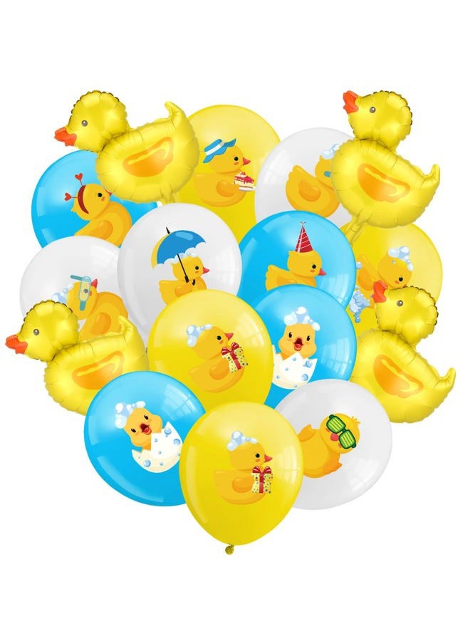 Sratte 40 Pcs Duck Balloon Rubber Duck Party Decorations 12 Inch Duck Shape Foil Balloons Blue Pink Yellow White Latex Balloon for Baby Shower Rubber Duck Themed Birthday Party Supplies (Shower) - Image 1