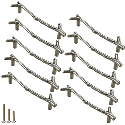 ESreake 10pcs Vintage Tree Twig Branch Cabinet Knobs Pulls HandlesZinc Alloy Drawer Pull Handles for Farmhouse Cabin Mountain House Kitchen Cupboard Hole Distance 38 10 Pack Ancient Silver - Image 1
