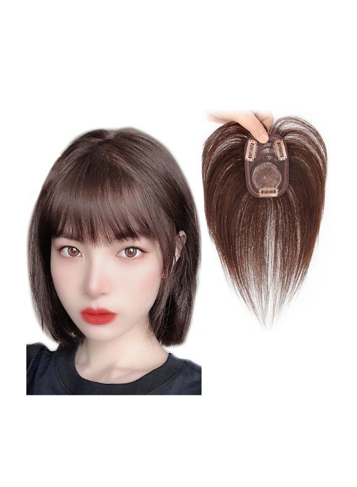 Estelle Human Hair Women'S Invisible Hairpiece - Straight, Breathable, Lightweight Top-Up Wig with Bangs for Fuller Look, Dark Brown Hair Topper Extension - Image 1