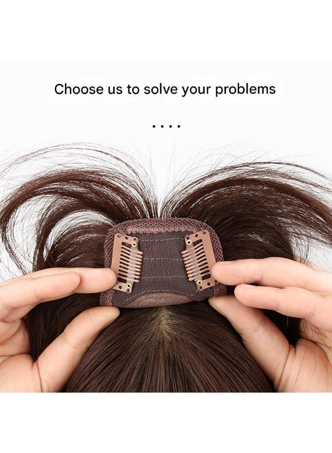 Estelle Human Hair Women'S Invisible Hairpiece - Straight, Breathable, Lightweight Top-Up Wig with Bangs for Fuller Look, Dark Brown Hair Topper Extension - Image 3