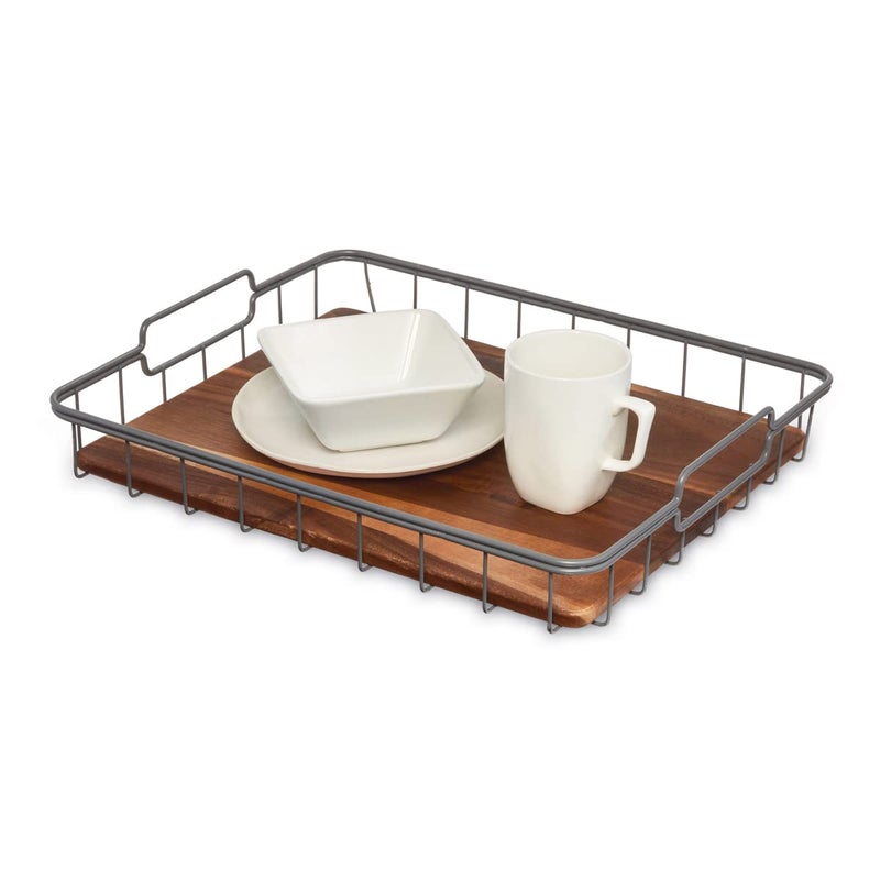 iDesign The Ra Safford Collection Acacia Wood and Wire Serving Tray 145 x 75 x 32 - Image 3