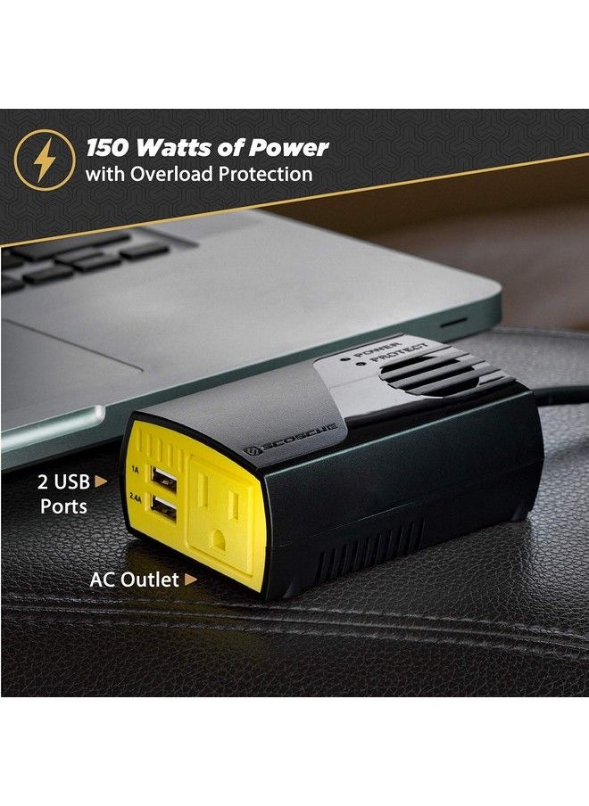 Scosche - محول طاقة متنقل Pi150M Invert150 بقوة 150 واط مع منفذ تيار متردد واحد ومنفذي USB ومحول سيارة 12 فولت مع كابل - Image 1