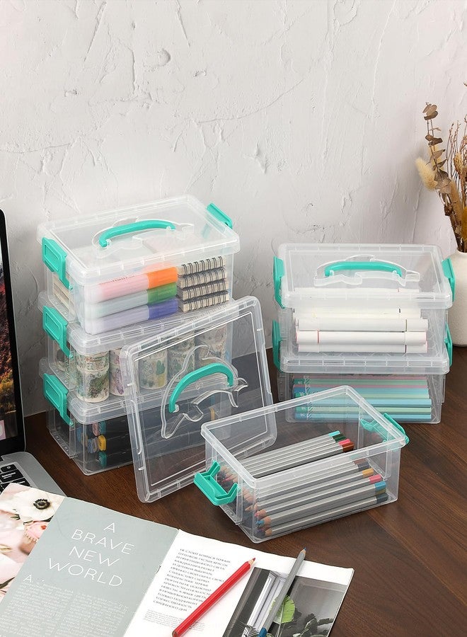 BTSKY 6-Pack Large Stackable Pencil Boxes with Handles, Transparent Pencil Case with Latching Lids & Clasp, Plastic Pencil Box Stationery Organizer Box Ideal for Craft Pen Art Office Supply, Green - Image 4