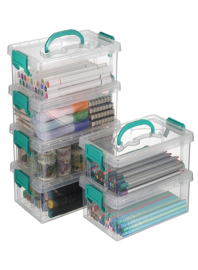 BTSKY 6-Pack Large Stackable Pencil Boxes with Handles, Transparent Pencil Case with Latching Lids & Clasp, Plastic Pencil Box Stationery Organizer Box Ideal for Craft Pen Art Office Supply, Green - Image 1