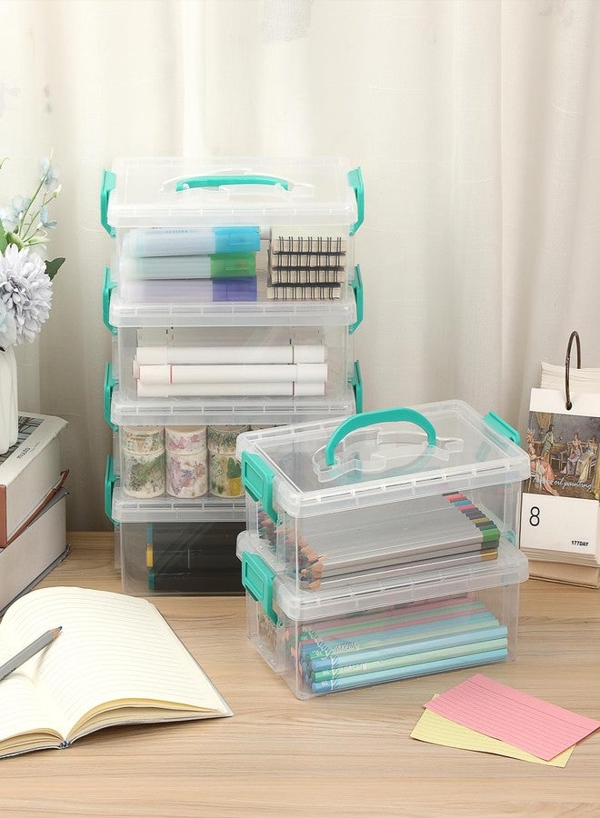 BTSKY 6-Pack Large Stackable Pencil Boxes with Handles, Transparent Pencil Case with Latching Lids & Clasp, Plastic Pencil Box Stationery Organizer Box Ideal for Craft Pen Art Office Supply, Green - Image 2