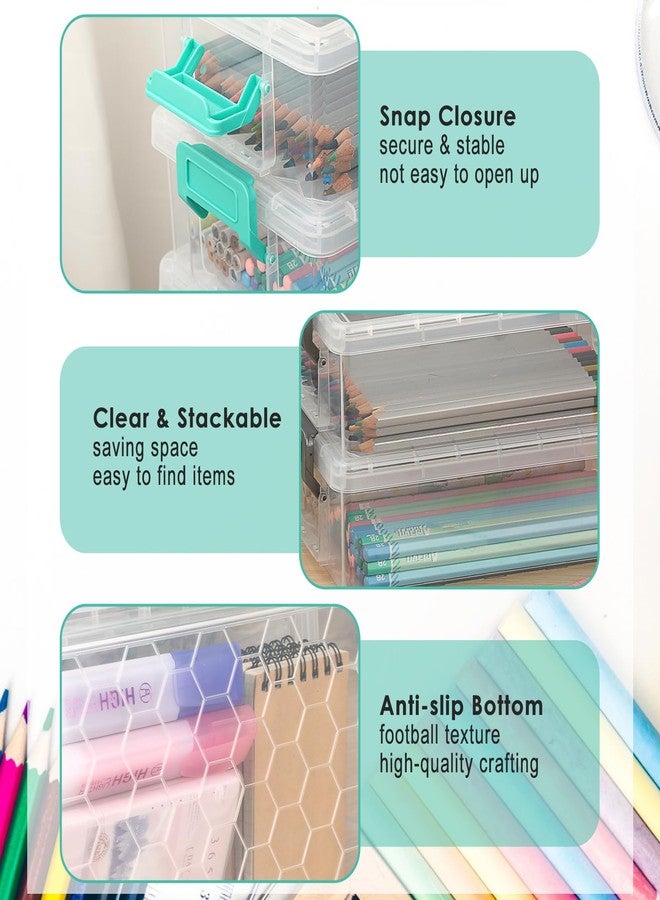 BTSKY 6-Pack Large Stackable Pencil Boxes with Handles, Transparent Pencil Case with Latching Lids & Clasp, Plastic Pencil Box Stationery Organizer Box Ideal for Craft Pen Art Office Supply, Green - Image 5