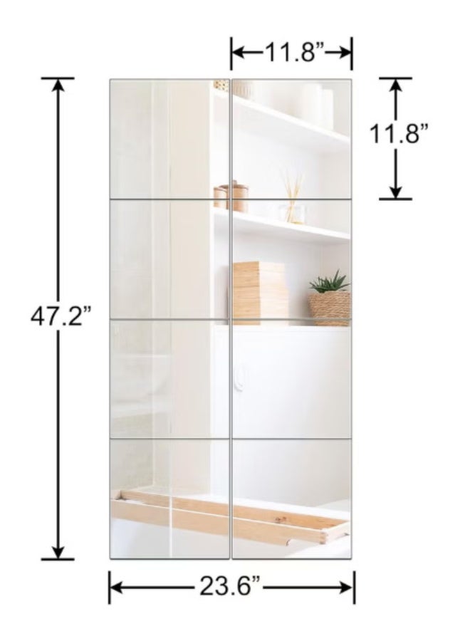 Arabest Full Length Mirror Tiles - 12 Inch x 8Pcs Frameless Wall Mirror Full Body Mirror for Home Gym Vanity Bedroom, Living Room - Image 3
