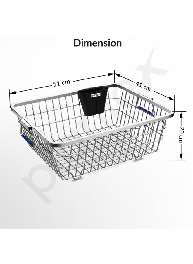 Plantex Dish Drainer Basket/Steel Utensils Basket Drainer/Utensil Stand for Kitchen with Rubber Grip Handle & Cutlery Drainer Tub (Small Size - 48 x 37 x 20 cm) - Image 3