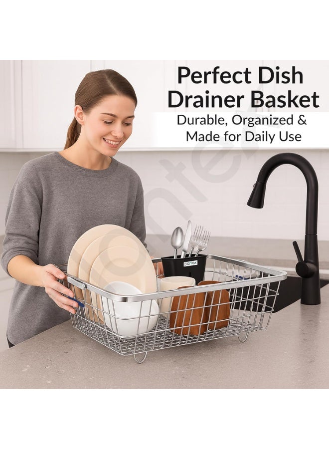 Plantex Dish Drainer Basket/Steel Utensils Basket Drainer/Utensil Stand for Kitchen with Rubber Grip Handle & Cutlery Drainer Tub (Small Size - 48 x 37 x 20 cm) - Image 4