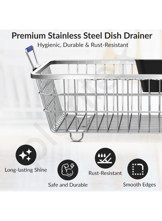 Plantex Dish Drainer Basket/Steel Utensils Basket Drainer/Utensil Stand for Kitchen with Rubber Grip Handle & Cutlery Drainer Tub (Small Size - 48 x 37 x 20 cm) - Image 2