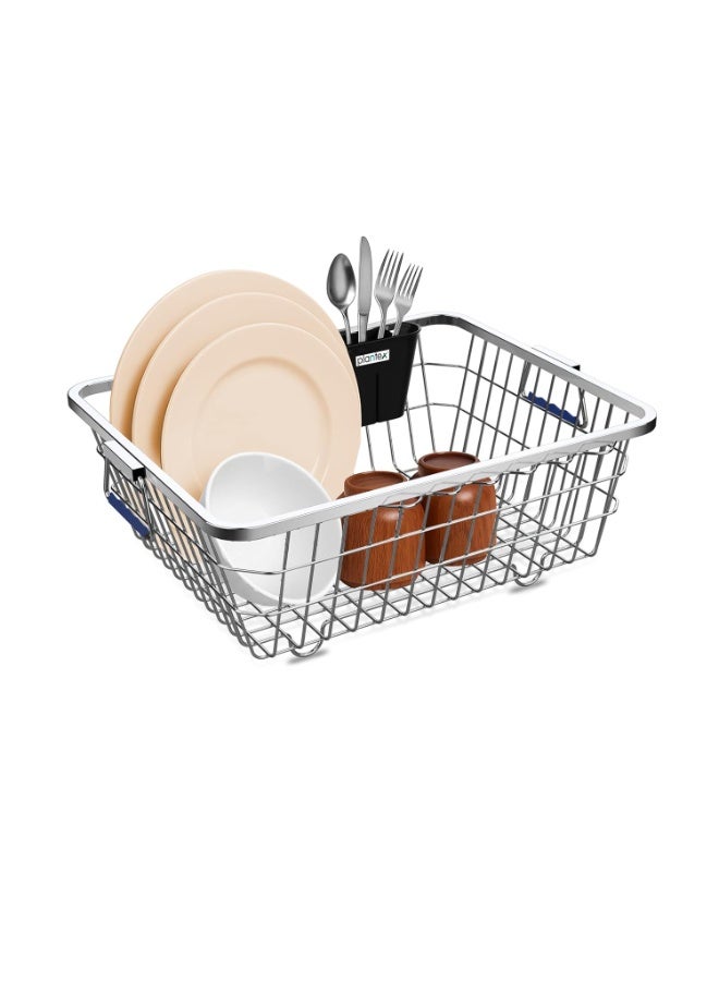 Plantex Dish Drainer Basket/Steel Utensils Basket Drainer/Utensil Stand for Kitchen with Rubber Grip Handle & Cutlery Drainer Tub (Small Size - 48 x 37 x 20 cm) - Image 1