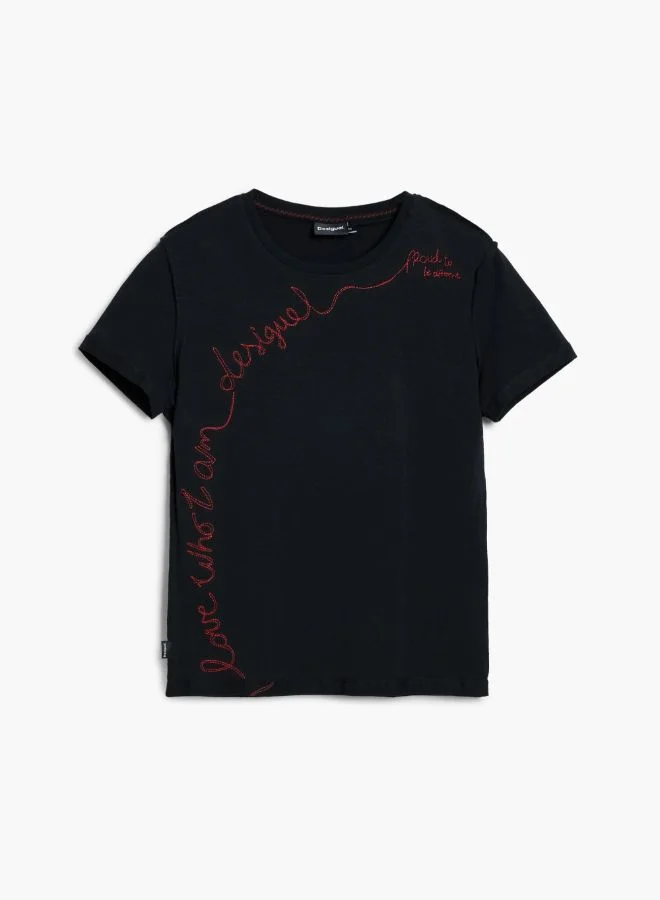 DESIGUAL T-Shirt With Embroidered Phrase