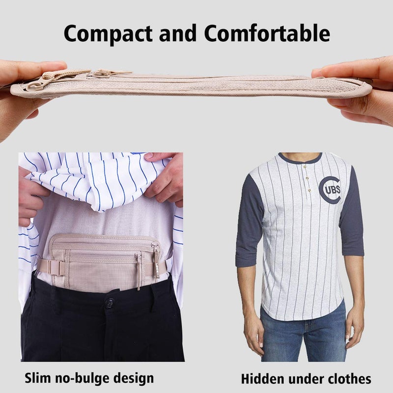 LANNEY Money Belt for Travel, Slim RFID Blocking Women and Men Hidden Travel Pouch Under Clothes, Passport Holder Protect Cash Credit Card with 10 RFID Sleeves - Image 3