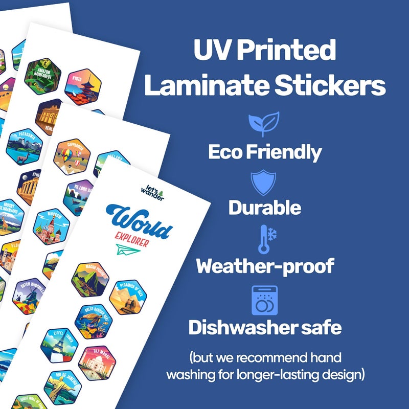 LET'S WANDER World Explorer Adventure Water Bottle with 50 Waterproof Stickers - 32oz Leakproof Insulated Stainless Steel with Straw - Travel Goal Gift Bottle (White) - Image 5