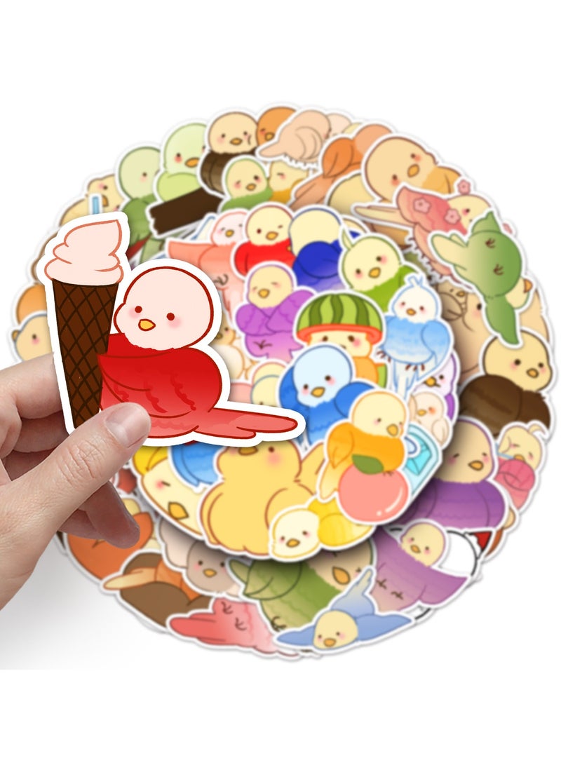 ملصقات طيور لطيفة، 50 قطعة، ملصقات طيور كرتونية لطيفة مقاومة للماء لزجاجة المياه والكمبيوتر المحمول ولوح التزلج ودفتر القصاصات والأمتعة والدراجات النارية والجيتار والكمبيوتر والسيارة من الفينيل، ملصقات حيوانات مضحكة للمراهقين والفتيات والبالغين - Image 5