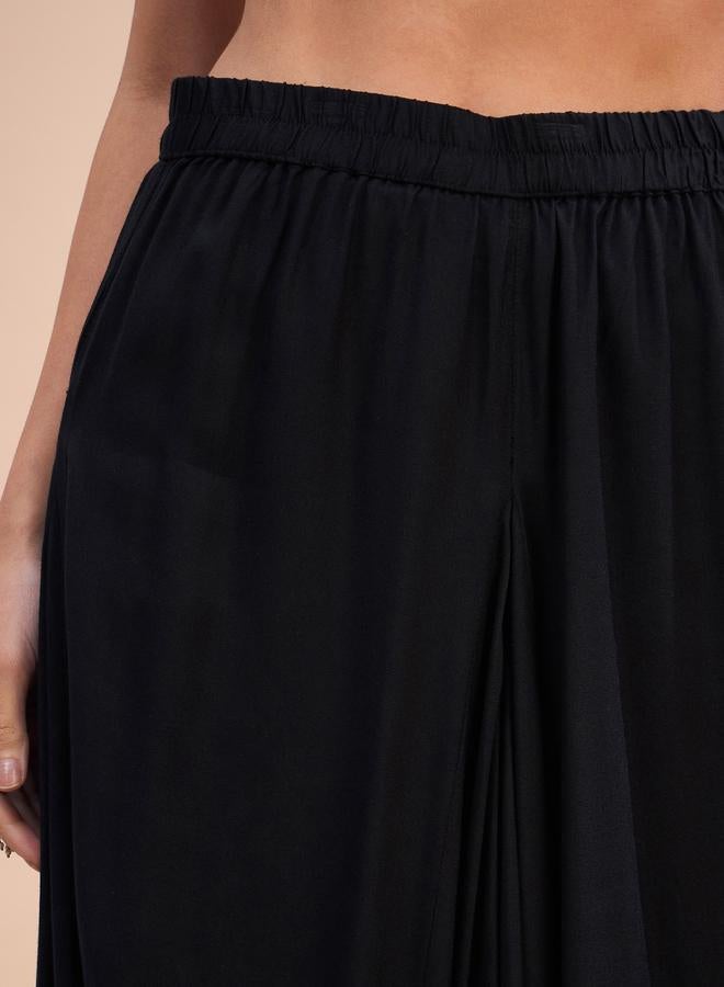 SASSAFRAS Black Floral Embroidered Kurta and Dhoti Skirt Set - Image 5